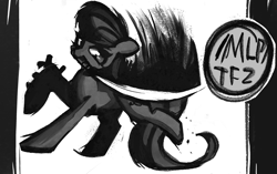 Size: 3008x1888 | Tagged: safe, artist:solid shrimp, octavia melody, earth pony, pony, g4, /mlp/ tf2 general, grayscale, katana, monochrome, solo, sword, team fortress 2, weapon