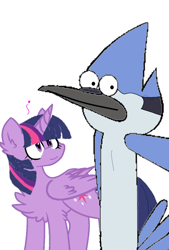 Size: 2151x3179 | Tagged: safe, artist:alari1234-bases, artist:decokenite, artist:faxiexd, twilight sparkle, alicorn, bird, blue jay, pony, g4, base used, chest fluff, crossover, crossover shipping, ear fluff, female, heart, high res, looking at someone, looking at you, male, mare, mordecai, mordetwi, regular show, requested art, selfie, shipping, simple background, straight, twilight sparkle (alicorn), white background