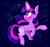 Size: 760x710 | Tagged: safe, artist:cutiesparke, twilight sparkle, pony, unicorn, g4, :o, abstract background, blushing, chest fluff, ear fluff, female, floating, glowing, glowing cutie mark, glowing horn, hoof heart, horn, lightly watermarked, looking sideways, magic, magic aura, open mouth, raised hoof, shiny eyes, solo, sparkles, starry background, stars, unicorn twilight, watermark, windswept mane