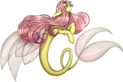 Size: 2989x2007 | Tagged: safe, artist:tsukorito, fluttershy, butterfly, merpony, pegasus, pony, seapony (g4), g4, butterfly on nose, clothes, female, fin wings, fins, fish tail, flowing mane, flowing tail, green eyes, high res, insect on nose, looking up, mare, pink mane, seaponified, seapony fluttershy, see-through, simple background, solo, species swap, tail, transparent background, wings
