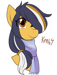 Size: 611x794 | Tagged: safe, artist:anime-cat-art, oc, oc only, oc:sun showers, earth pony, pony, 4chan cup scarf, bust, clothes, earth pony oc, one eye closed, scarf, simple background, solo, white background, wink