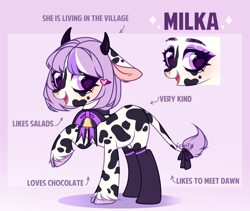 Size: 3496x2952 | Tagged: safe, artist:fenix-artist, oc, oc only, cow, cow pony, pony, cloven hooves, floppy ears, leonine tail, raised hoof, reference sheet, smiling, tail