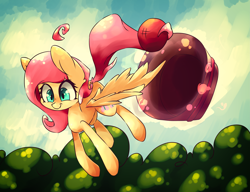 Size: 6815x5235 | Tagged: safe, artist:luxaestas, fluttershy, pegasus, pony, buckball season, g4, absurd file size, absurd resolution, ball, buckball, female, flying, prehensile tail, solo, tail