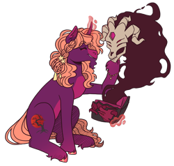 Size: 2100x2000 | Tagged: safe, artist:monnarcha, fhtng th§ ¿nsp§kbl, oc, oc:crimson moon, demon, pony, unicorn, them's fightin' herds, book, community related, duo, high res, simple background, transparent background, unicornomicon