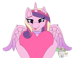 Size: 1600x1200 | Tagged: safe, artist:gray star, derpibooru exclusive, princess cadance, alicorn, :p, collar, heart, looking at you, spread wings, tongue out, wings