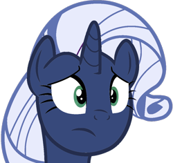Size: 920x869 | Tagged: safe, artist:foxyfell1337, rarity, original species, pony, umbra pony, unicorn, g4, bust, female, frown, horn, mare, portrait, race swap, simple background, solo, transparent background