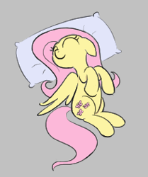 Size: 220x263 | Tagged: safe, artist:somethingatall, fluttershy, pegasus, pony, g4, cute, eyes closed, female, floppy ears, gray background, hooves, lowres, lying down, mare, on back, on side, pillow, shyabetes, simple background, solo, spread wings, tail, wings
