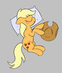 Size: 257x299 | Tagged: safe, artist:somethingatall, applejack, earth pony, pony, aggie.io, applejack's hat, cowboy hat, cute, eyes closed, female, floppy ears, freckles, gray background, hat, jackabetes, lowres, lying down, mare, on side, pillow, simple background, sleeping, solo
