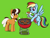 Size: 662x498 | Tagged: safe, artist:_ton618_, artist:thebatfang, rainbow dash, oc, oc:s'mare, earth pony, pegasus, pony, g4, aggie.io, apron, barbeque, blushing, burger, clothes, cooking, dexterous hooves, duo, female, flying, food, green background, grill, hamburger, hoof hold, kiss the cook, mare, marshmallow, meat, mouth hold, open mouth, plate, ponies eating meat, s'mores, simple background, smiling, spatula, spread wings, wings