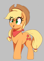 Size: 395x546 | Tagged: safe, artist:thebatfang, applejack, earth pony, pony, aggie.io, applejack's hat, cowboy hat, cute, female, freckles, gray background, hat, jackabetes, mare, neckerchief, open mouth, simple background, smiling, solo