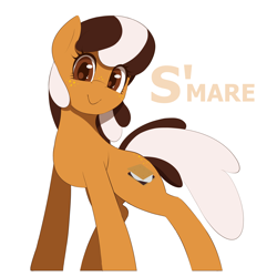 Size: 2400x2400 | Tagged: safe, artist:thebatfang, oc, oc only, oc:s'mare, earth pony, pony, female, freckles, looking at you, mare, simple background, smiling, solo, text, white background