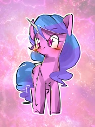 Size: 768x1024 | Tagged: safe, artist:pnpn_721, izzy moonbow, pony, unicorn, g5, abstract background, blushing, cute, female, izzybetes, mare, solo