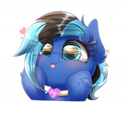 Size: 1884x1760 | Tagged: safe, alternate version, artist:phoenixrk49, oc, oc only, pony, ear fluff, eye clipping through hair, eye reflection, fangs, heart, hoof on cheek, reflection, simple background, solo, tongue out, white background