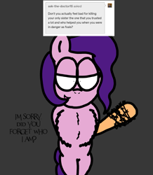 Size: 1237x1417 | Tagged: safe, artist:professorventurer, pipp petals, pegasus, pony, series:ask pippamena, g5, my little pony: a new generation, baseball bat, bipedal, chest fluff, female, hooves behind back, implied murder, implied zipp storm, impossibly large chest fluff, mare