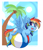 Size: 3465x4001 | Tagged: safe, artist:graphene, rainbow dash, pegasus, pony, g4, beach ball, coconut, cute, dashabetes, eye clipping through hair, female, food, happy, high res, mare, open mouth, open smile, palm tree, sky, smiling, solo, spread wings, sun, tree, wings