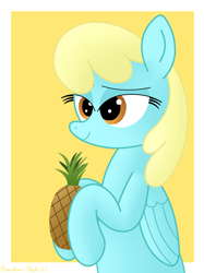 Size: 3016x4032 | Tagged: safe, artist:rainbowšpekgs, sassaflash, pegasus, pony, g4, bust, female, food, mare, pineapple, smiling, solo, that pony sure does love pineapples, wings