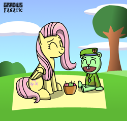 Size: 1200x1148 | Tagged: safe, artist:gradiusfanatic, fluttershy, pegasus, pony, g4, crossover, duo, female, flippy, happy tree friends, male, this will end in death, this will end in tears, this will end in tears and/or death