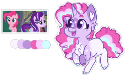 Size: 2736x1619 | Tagged: safe, artist:moccabliss, pinkie pie, starlight glimmer, oc, pony, g4, female, filly, foal, magical lesbian spawn, offspring, parent:pinkie pie, parent:starlight glimmer, simple background, transparent background