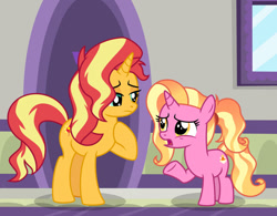 Size: 1024x799 | Tagged: safe, artist:emeraldblast63, luster dawn, sunset shimmer, pony, unicorn, comic:the tale of two sunsets, g4, the last problem, duo, female, filly, filly luster dawn, foal, mare, story included