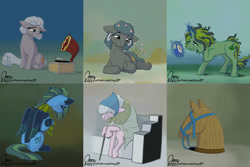 Size: 1280x854 | Tagged: safe, artist:omny87, oc, oc only, earth pony, pegasus, pony, unicorn, elderly, everywhere at the end of time, feels, female, mare, ponified, ponified album cover, sad, sitting