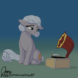 Size: 1000x1000 | Tagged: safe, artist:omny87, oc, oc only, pony, unicorn, everywhere at the end of time, gramophone, ponified, ponified album cover, solo