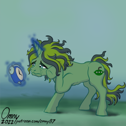 Size: 1000x1000 | Tagged: safe, artist:omny87, oc, oc only, pony, unicorn, alarm clock, clock, everywhere at the end of time, ponified, ponified album cover, skinny, solo, thin