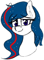 Size: 427x589 | Tagged: safe, artist:seafooddinner, oc, oc only, oc:nasapone, earth pony, pony, bust, ear fluff, female, lidded eyes, looking at you, mare, simple background, smiling, solo, white background