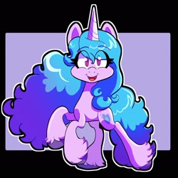 Size: 1920x1920 | Tagged: safe, artist:galaxydream22, izzy moonbow, pony, unicorn, g5, cute, female, happy, izzybetes, looking at you, mare, open mouth, open smile, outline, smiling, solo, unshorn fetlocks, white outline