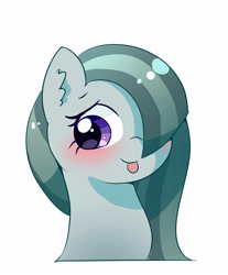 Size: 2903x3500 | Tagged: safe, artist:leo19969525, marble pie, earth pony, pony, g4, :p, blushing, bust, cute, female, hair, high res, looking at you, marblebetes, mare, shy, simple background, solo, tongue out, white background