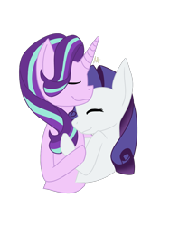 Size: 960x1280 | Tagged: safe, artist:rarityglimmer, rarity, starlight glimmer, unicorn, curled mane, cute, eyes closed, female, lesbian, multicolored mane, pink coat, purple mane, shipping, simple background, smiling, starity, transparent background
