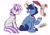 Size: 2048x1423 | Tagged: safe, artist:lrusu, night light, twilight velvet, pony, unicorn, g4, blush sticker, blushing, female, levitation, looking at each other, looking at someone, magic, male, mare, open mouth, paper, scroll, ship:nightvelvet, shipping, simple background, smiling, stallion, straight, telekinesis, white background, younger