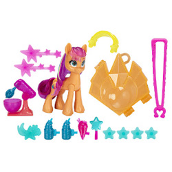 Size: 270x270 | Tagged: safe, sunny starscout, earth pony, pony, g5, my little pony: make your mark, official, cutie mark magic, hoof to heart, multicolored hair, rainbow hair, toy