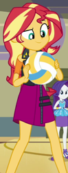 Size: 280x707 | Tagged: safe, screencap, rarity, sunset shimmer, human, do it for the ponygram!, equestria girls, g4, my little pony equestria girls: better together, cropped, rarity peplum dress, sports, volleyball