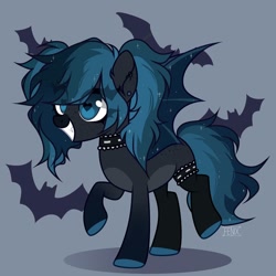Size: 1080x1080 | Tagged: safe, artist:fenix-artist, oc, oc only, bat, bat pony, pony, bat pony oc, bat wings, colored hooves, gray background, grin, heart eyes, simple background, smiling, solo, wingding eyes, wings