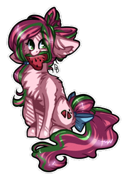 Size: 462x636 | Tagged: safe, artist:tay-niko-yanuciq, oc, oc only, earth pony, pony, bow, chest fluff, earth pony oc, food, hair bow, simple background, tail, tail bow, transparent background, watermelon