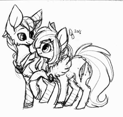 Size: 430x409 | Tagged: safe, artist:tay-niko-yanuciq, oc, oc only, earth pony, pony, unicorn, chest fluff, earth pony oc, female, horn, lineart, male, mare, monochrome, raised hoof, simple background, stallion, transparent background, unicorn oc