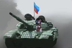 Size: 1200x803 | Tagged: safe, artist:kirieshka, oc, oc:lugansk, pony, comments locked down, fog, graveyard of comments, lugansk, luhansk people's republic, nation ponies, ponified, t-72, tank (vehicle), technology, war