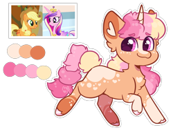 Size: 2272x1709 | Tagged: safe, artist:moccabliss, applejack, princess cadance, pony, unicorn, g4, female, filly, foal, magical lesbian spawn, offspring, parent:applejack, parent:princess cadance, parents:appledance, simple background, transparent background