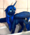 Size: 1267x1431 | Tagged: safe, artist:lusille, princess luna, alicorn, pony, fanfic:moon rise, g4, bathroom, bathtub, cute, ears back, fanfic, fanfic art, female, lunabetes, mare, raised hoof, scared, solo, wet, wet mane