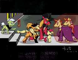 Size: 4096x3162 | Tagged: safe, artist:luansh, apple bloom, applejack, big macintosh, flam, flim, granny smith, earth pony, pony, unicorn, idw, reflections, spoiler:comic, alternate universe, brothers, dark mirror universe, female, filly, flim flam brothers, foal, force field, male, mare, siblings, stallion