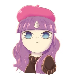 Size: 965x1024 | Tagged: safe, artist:91o42, artist:auntie_grub, rarity, pony, unicorn, g4, beatnik rarity, beret, clothes, cute, female, hat, horn, mare, simple background, smiling, solo, sweater, white background