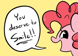 Size: 908x657 | Tagged: safe, artist:typhwosion, pinkie pie, earth pony, pony, g4, cute, diapinkes, female, mare, open mouth, positive message, positive ponies, simple background, solo, wholesome, yellow background