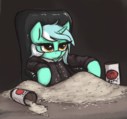Size: 2634x2466 | Tagged: safe, artist:t72b, lyra heartstrings, pony, unicorn, g4, chair, clothes, expensive imported oats, female, food, herbivore, high res, l.u.l.s., mare, meme, oats, ponified, ponified scene, scarface, scene interpretation, sitting, solo, suit, that pony sure does love oats, tony montana