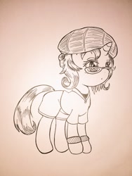 Size: 1536x2048 | Tagged: safe, artist:auntie_grub, rarity, pony, unicorn, g4, clothes, female, glasses, hat, horn, mare, solo, traditional art