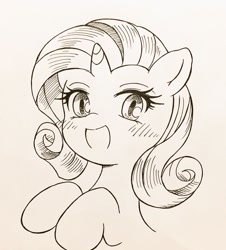 Size: 926x1024 | Tagged: safe, artist:auntie_grub, rarity, pony, unicorn, g4, female, horn, looking at you, mare, open mouth, open smile, smiling, smiling at you, traditional art