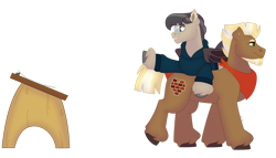 Size: 1280x732 | Tagged: safe, artist:itstechtock, oc, oc only, oc:stoutheart, oc:waxing lyrical, pony, male, simple background, stallion, table, transparent background