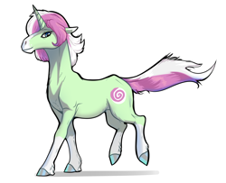 Size: 2838x2300 | Tagged: safe, artist:whitearbalest, oc, oc:minty horn, pony, unicorn, high res, looking at you, simple background, smiling, solo, walking, white background