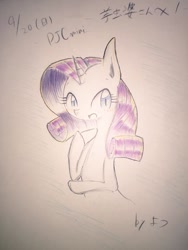 Size: 768x1024 | Tagged: safe, artist:auntie_grub, rarity, pony, unicorn, g4, female, horn, japanese, looking at you, mare, solo, traditional art