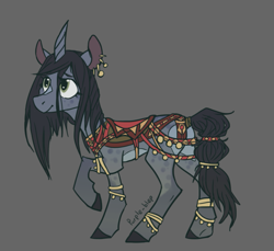 Size: 943x865 | Tagged: safe, artist:purple-blep, oc, pony, unicorn, coat markings, dappled, gypsy pony, jewelry, saddle, solo, tack