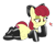 Size: 1200x975 | Tagged: safe, artist:pabbley, color edit, edit, apple bloom, earth pony, pony, g4, bedroom eyes, belly button, bow, choker, clothes, colored, female, floating heart, freckles, hair bow, heart, latex, latex socks, lidded eyes, lying down, mare, older, older apple bloom, raised hoof, raised leg, simple background, sketch, smiling, socks, solo, transparent background